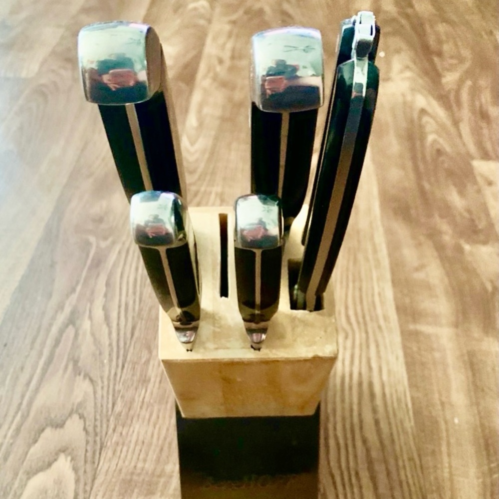 Sleek Black Knife Set with Block